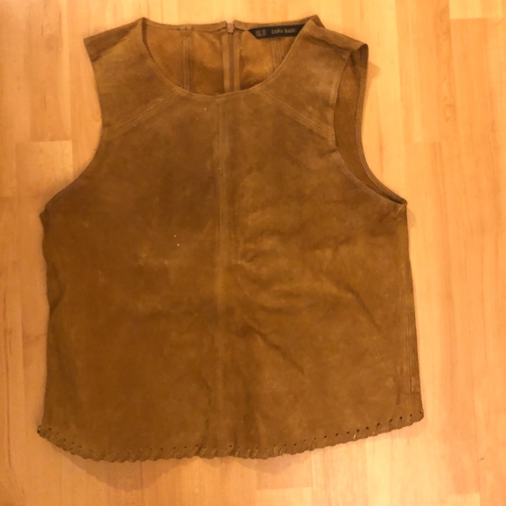 Zara tan suede leather top